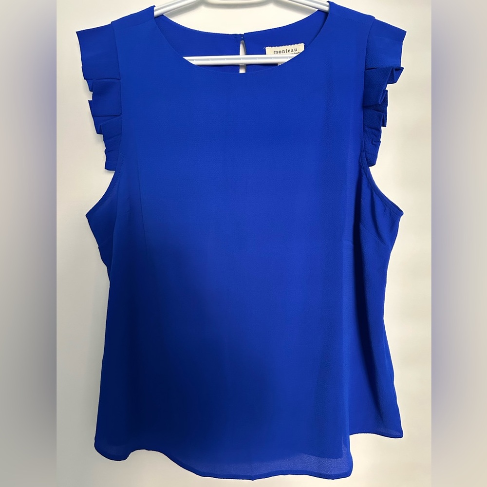 Monteau Royal Blue Ruffle Sleeve Blouse